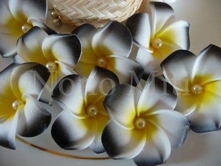12-30 x  tête fleurs frangipanier + perle * 4cm noir