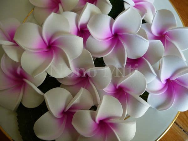 12- 30x tête fleur frangipanier * mauve soft 7cm