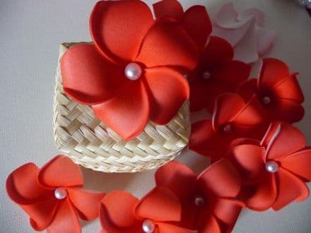 12 têtes frangipanier dragée * 6cm just red + perle blanche au centre