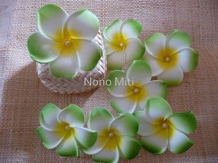 12 têtes frangipanier dragée * 6cm vert + perle au centre