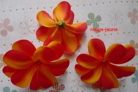 Lot de 30 fleurs de frangipanier tissus rouge*jaune