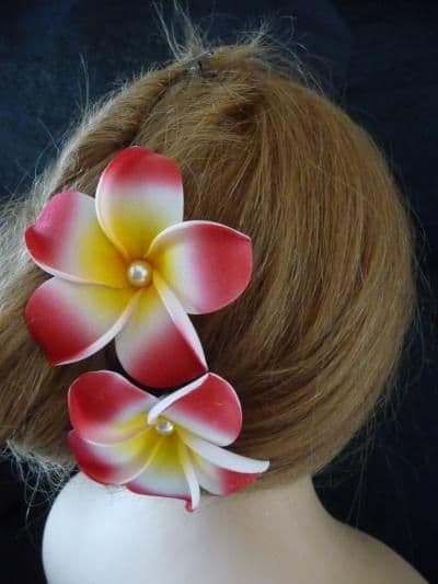 Peigne fleur frangipanier * Kauai perle* rouge
