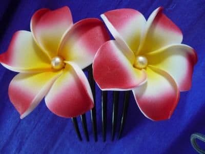 Peigne fleur frangipanier * Kauai perle* rouge