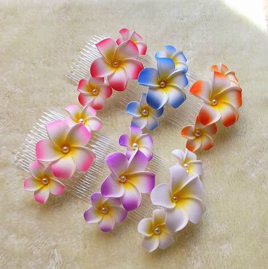 Peigne trio frangipanier + perle * couleur au choix