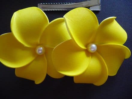 Pince cheveux frangipanier * Kauai duo avec ou sans perle * jaune soleil