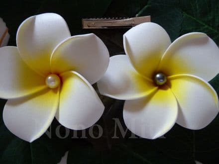 Pince cheveux frangipanier Kauai & perle * blanc