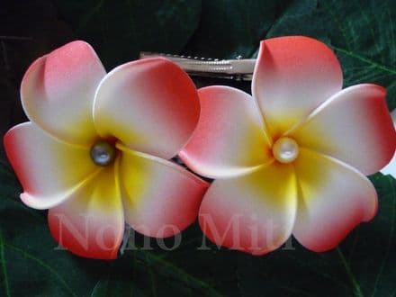 Pince cheveux frangipanier Kauai & perle *rouge