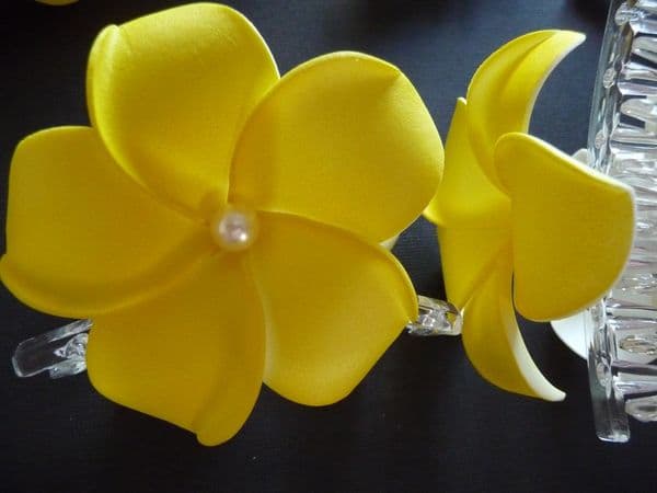 Pince crabe cheveux frangipanier / option perle au centre * jaune soleil