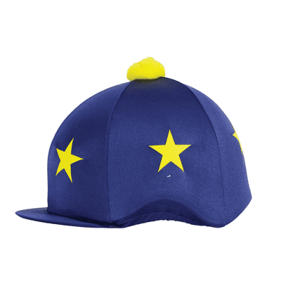 Hy Equestrian Star Print Bobble Hat Cover - Navy/Yellow