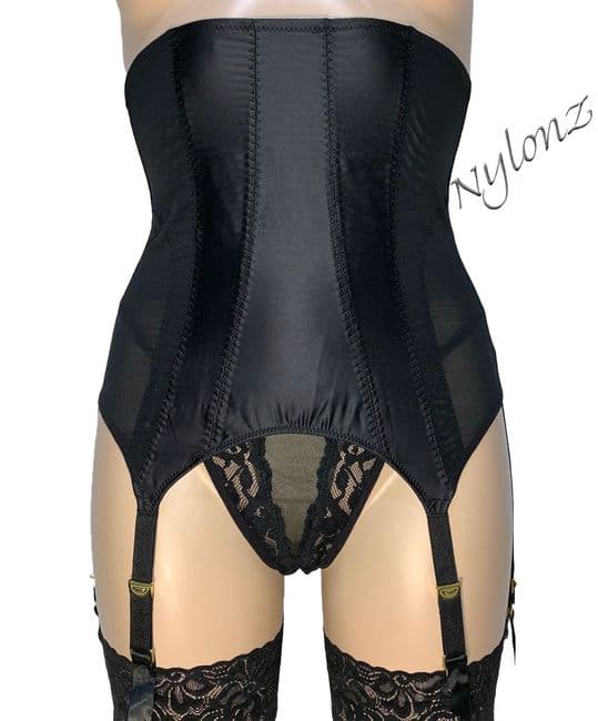 'Vixen' Vintage Style Waspie / Cincher Black - 6 Strap GOLD Suspenders