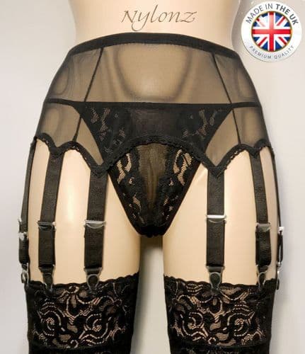 10 Strap PowerMesh Suspender Belt Black