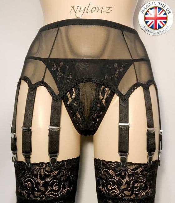 10 Strap PowerMesh Suspender Belt Black