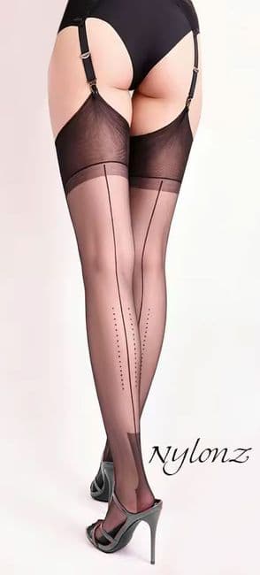 100% Nylon Seamed 'Tracer Cuban' Black Stockings
