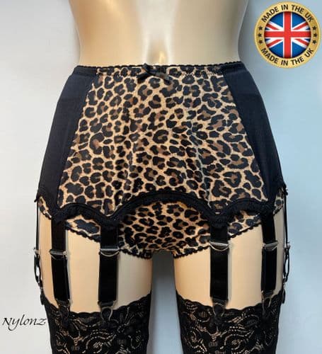 12 Strap Leopard Suspender Belt Black