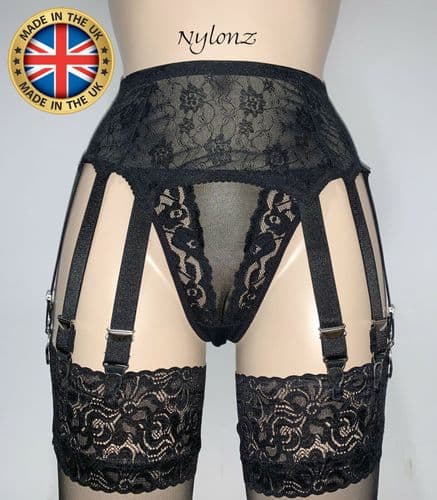 14 Strap All Lace Suspender Belt Black