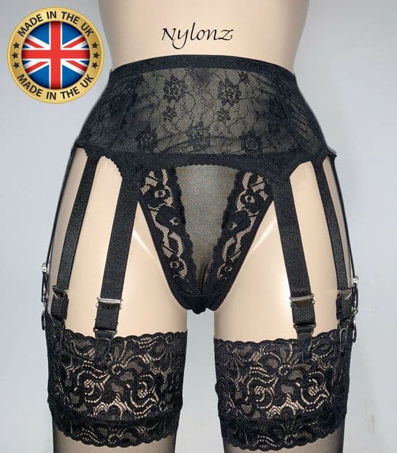 14 Strap All Lace Suspender Belt Black