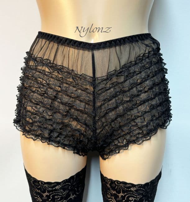 50's Style Sheer Frilly Ruffle Panties - Black