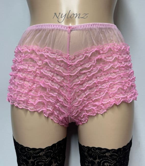 50's Style Sheer Frilly Ruffle Panties - Pink