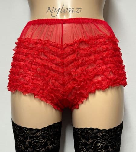 50's Style Sheer Frilly Ruffle Panties - Red