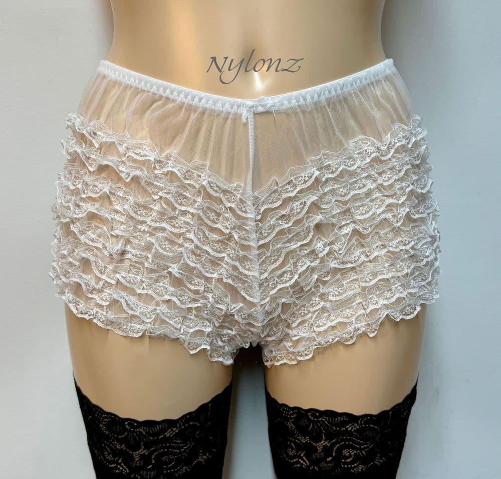 50's Style Sheer Frilly Ruffle Panties - White