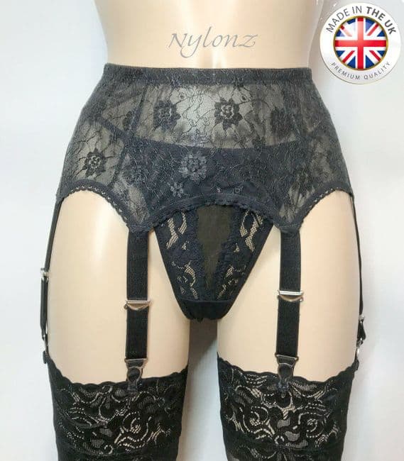 6 Strap All Lace Suspender Belt Black