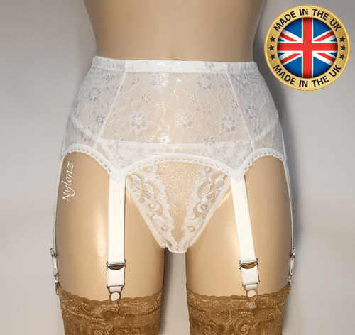 6 Strap All Lace Suspender Belt White