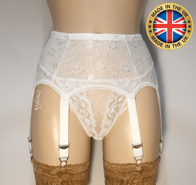 6 Strap All Lace Suspender Belt White