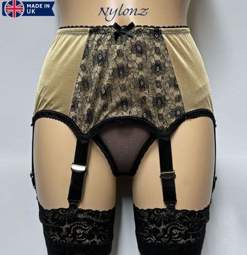 6 Strap Lace Front Suspender Belt Gold