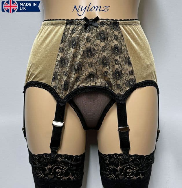 6 Strap Lace Front Suspender Belt Gold
