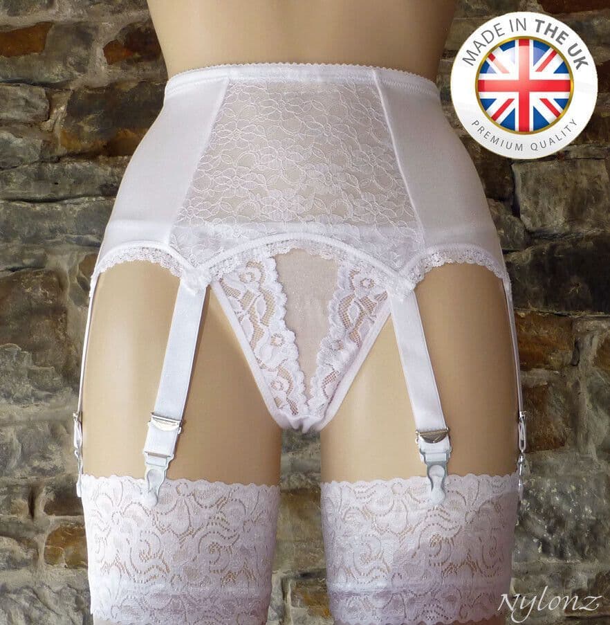 6 Strap Lace Front Suspender Belt White