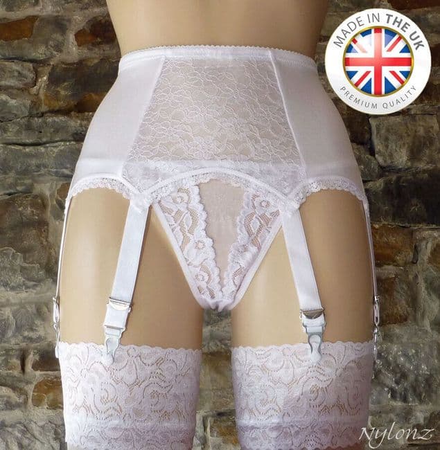 6 Strap Lace Front Suspender Belt White