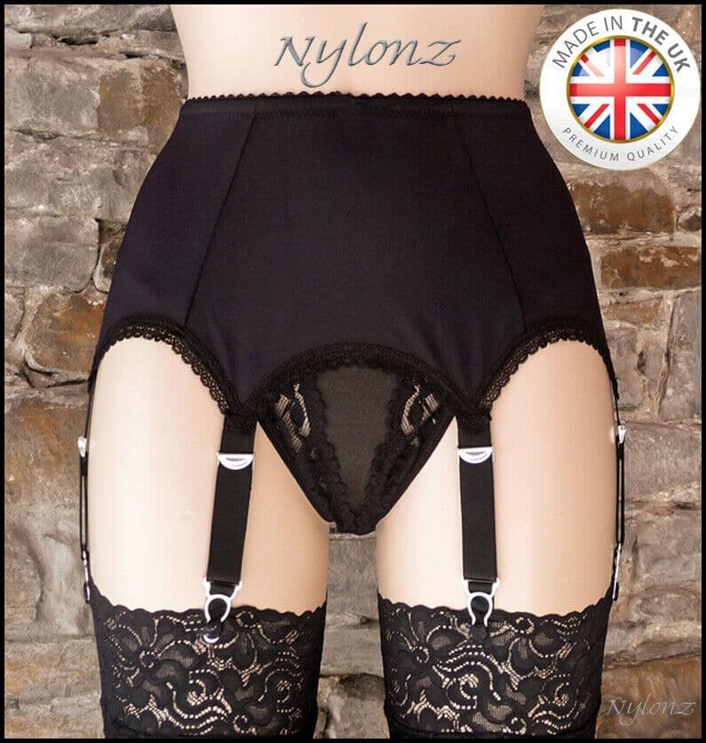 6 Strap Luxury Plain Suspender Belt Black