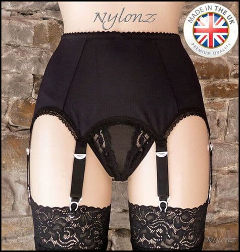 6 Strap Plain Suspender Belt Black