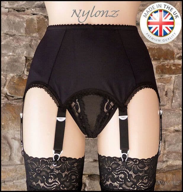 6 Strap Plain Suspender Belt Black