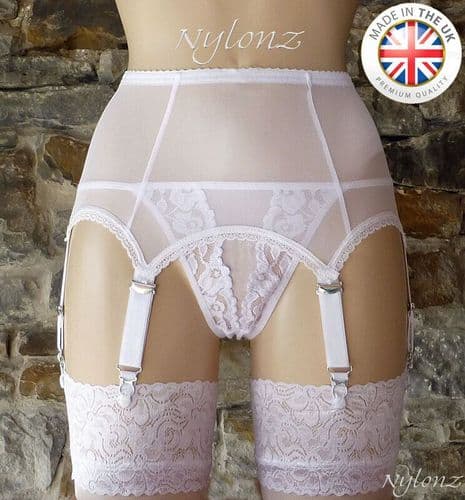 6 Strap PowerMesh Suspender Belt White