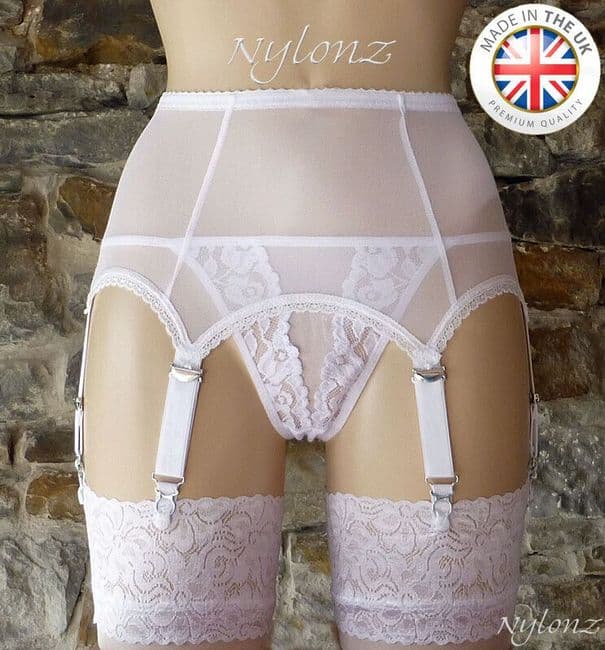 6 Strap PowerMesh Suspender Belt White