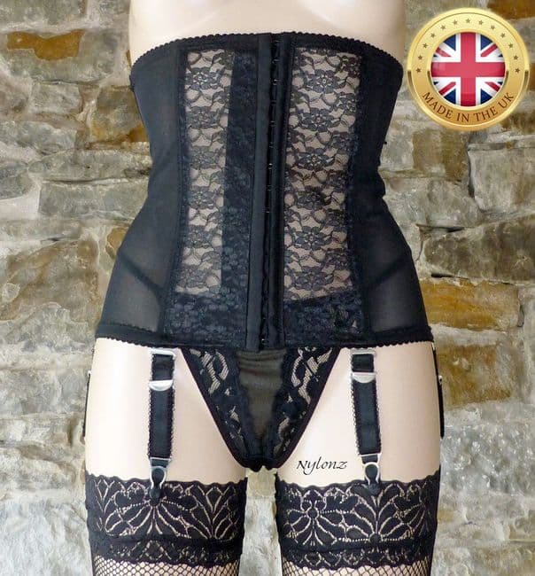 6 Strap PowerMesh Waist Cincher Black