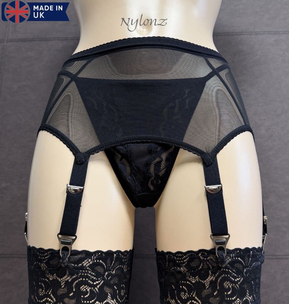 6 Strap 'Pull On' Powermesh Suspender Belt Black