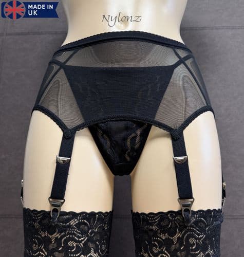 6 Strap 'Pull On' Powermesh Suspender Belt Black