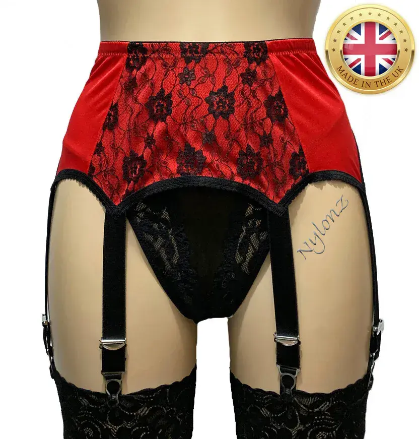 6 Strap Red Lace Over Black Panel Belt