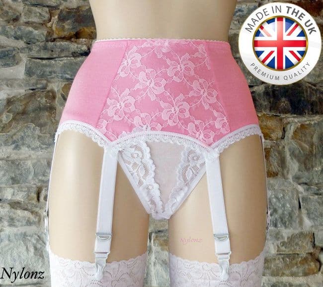 6 Strap White Lace Over Pink Panel Belt