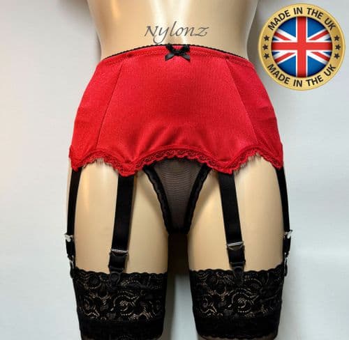 8 Strap Plain Suspender Belt Red