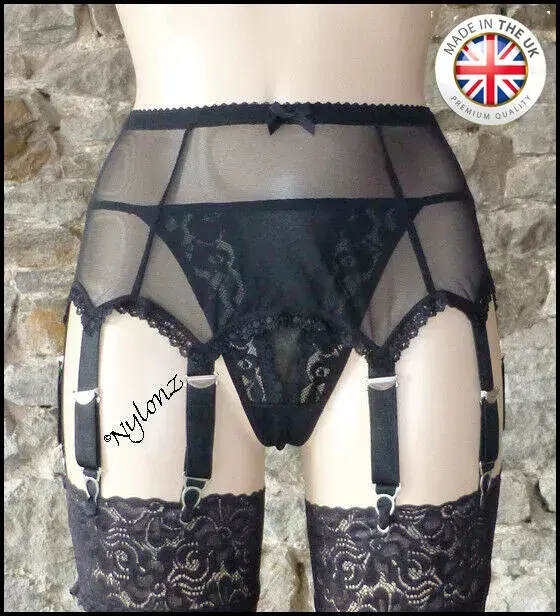 8 Strap PowerMesh Suspender Belt Black