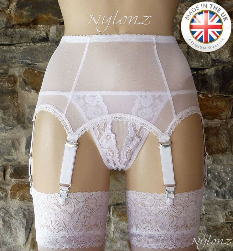 8 Strap PowerMesh Suspender Belt White