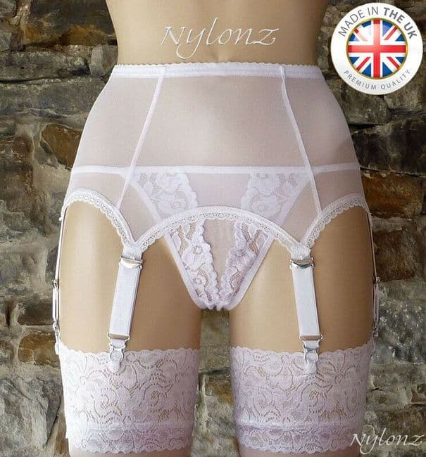 8 Strap PowerMesh Suspender Belt White