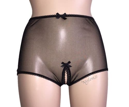 Completely Sheer 100% Nylon CROTCHLESS FULL Panties BLACK