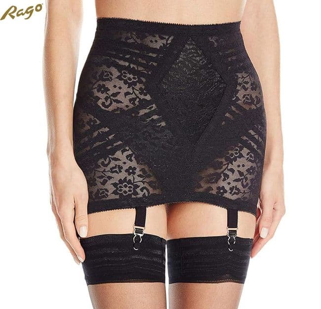 Rago 1357 6 Strap Open Bottom Girdle - Black