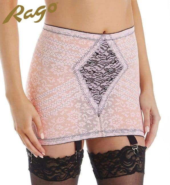 Rago 1357 6 Strap Open Bottom Girdle - Pink/Black