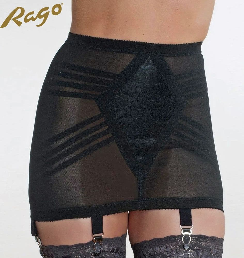 Rago 1359 6 Strap Open Bottom Girdle - Black