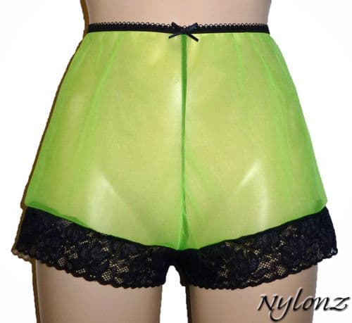See Thru Sheer Gusset Nylon French Knickers - Green
